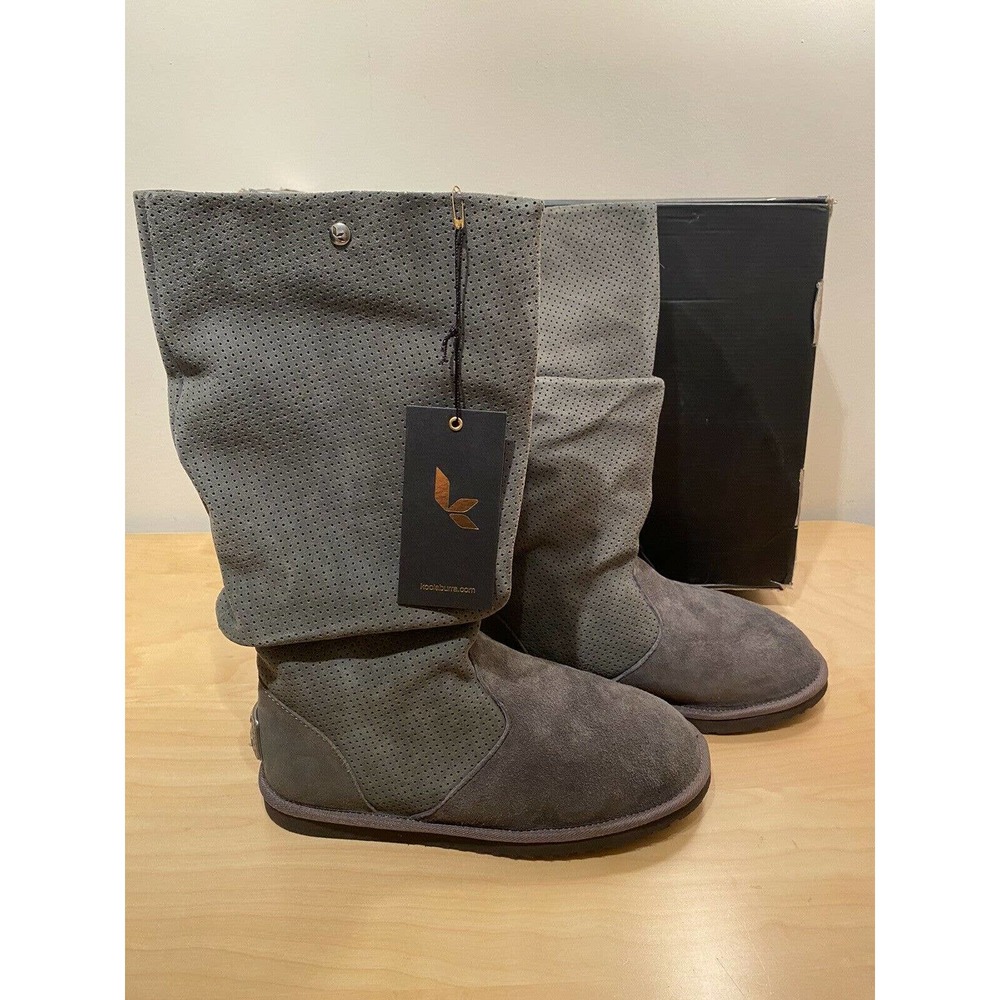 NIB KOOLABURRA By UGG Suede Megan Perforated Tall Slouch Boots Plum Grey US 9